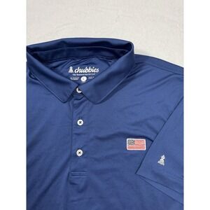 Chubbies Polo Shirt Mens L Navy Blue Stretch Performance Golf USA Flag Preppy